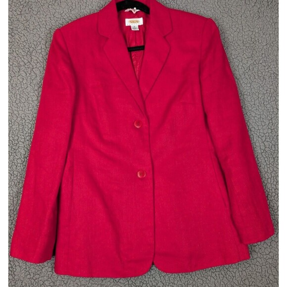 Talbots Blazer Women Sz 10 Petite Red Irish Linen 3 Button Red Career Pockets - Picture 3 of 11
